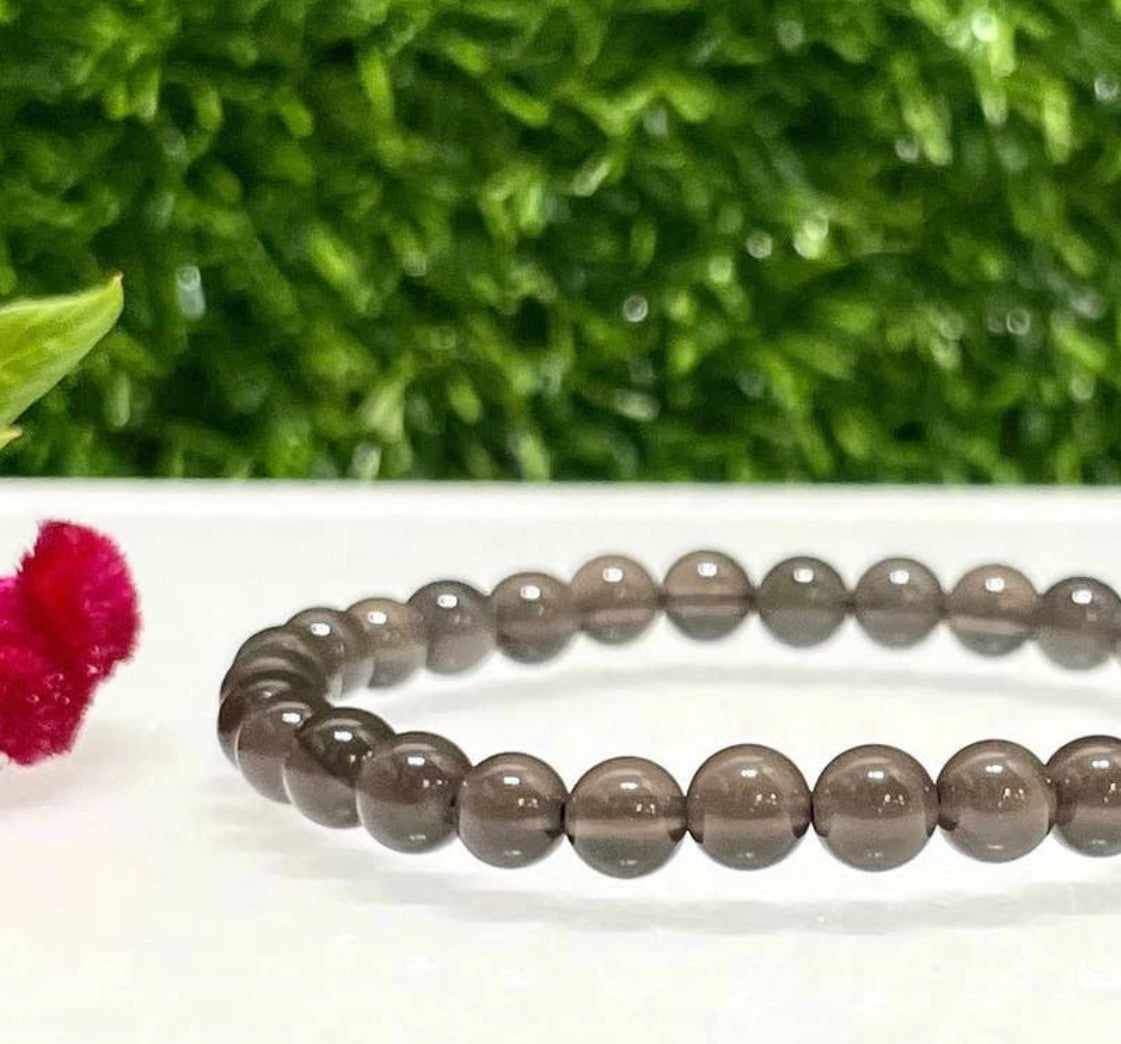 6mm Silver Sheen Obsidian Beaded Bracelet