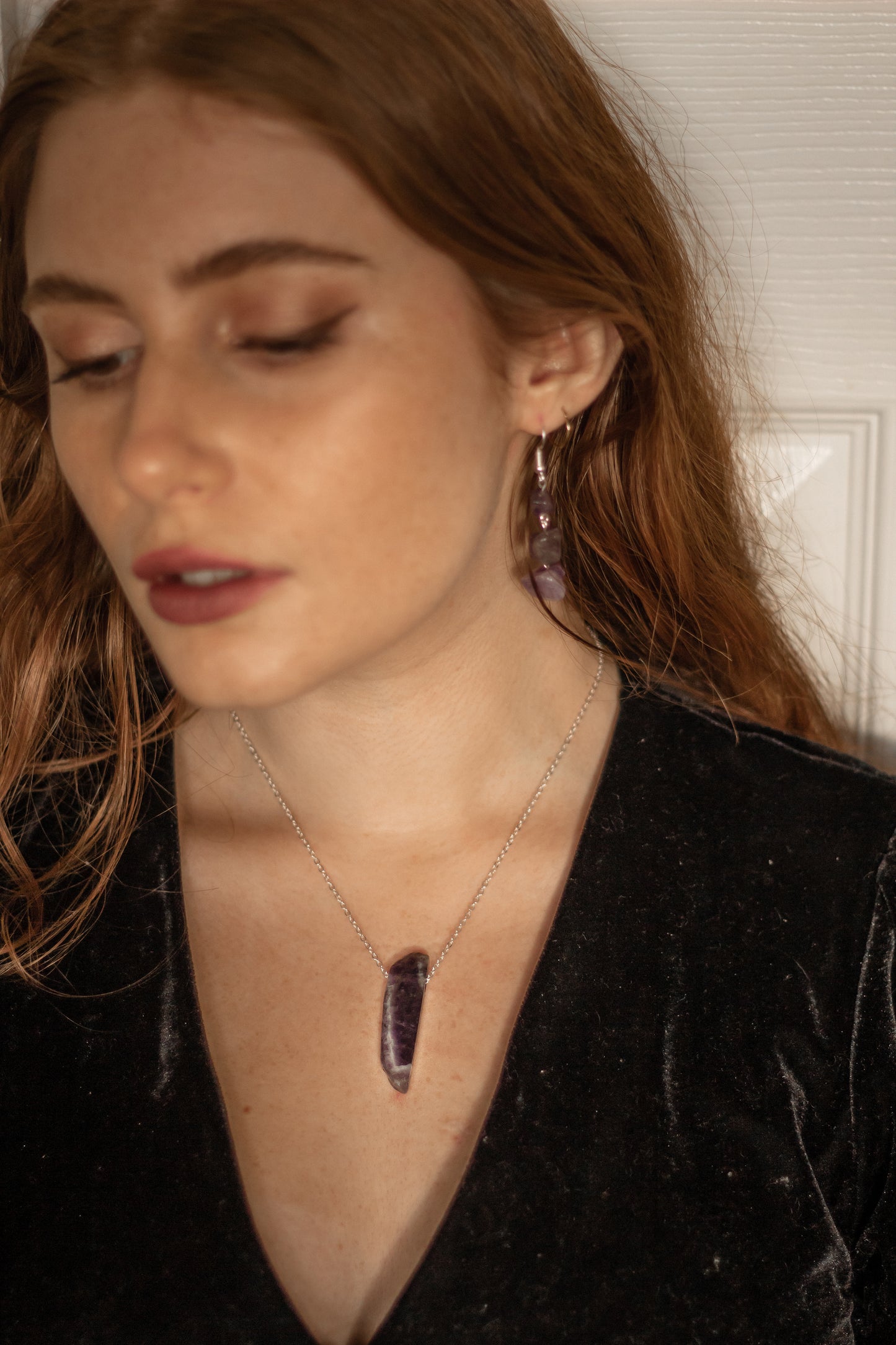 Chevron Amethyst on Sterling Silver Chain