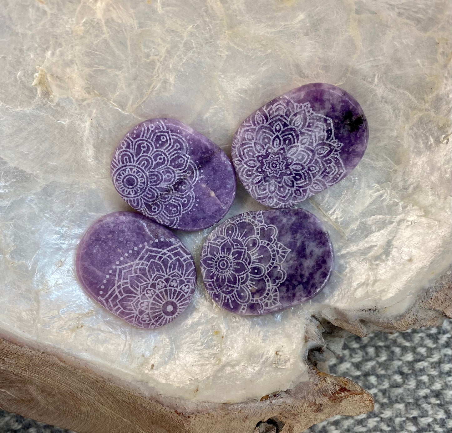 Etched Lepidolite Pocket Stones