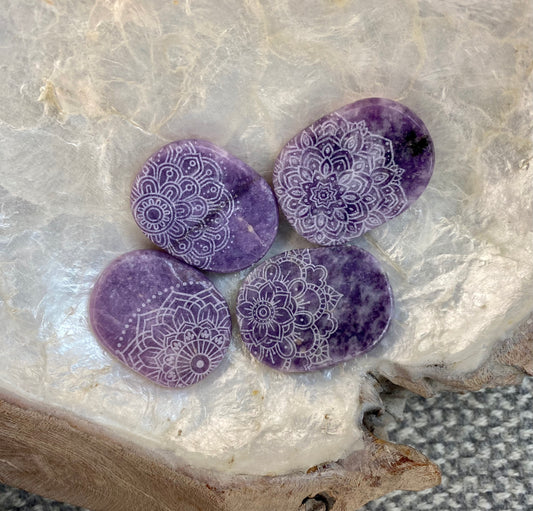 Etched Lepidolite Pocket Stones