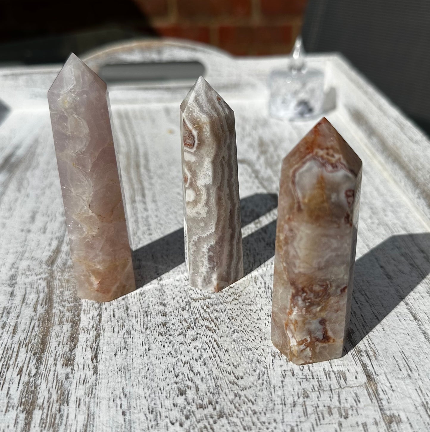 Pink Amethyst and Flower Agate Points
