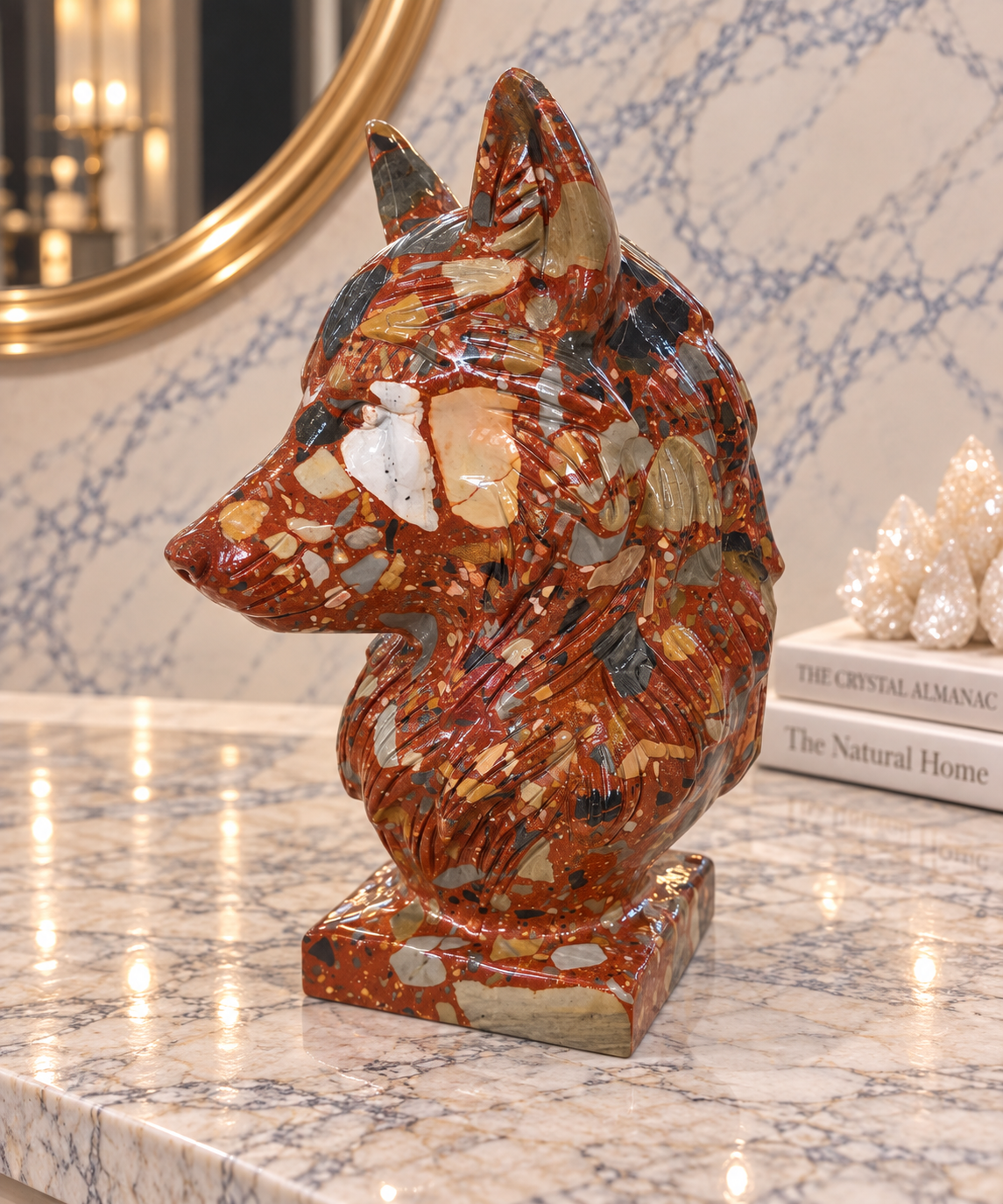 Elysium Crystal Carvings – Long Ken Jade Wolf Bust