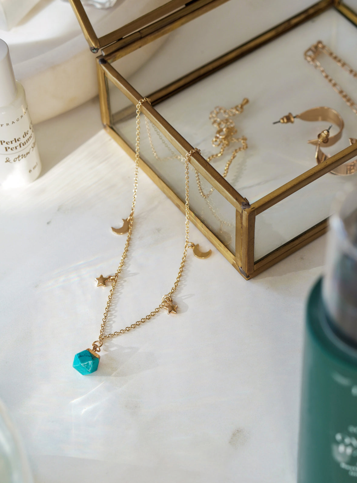 Moon & Stars Necklace with Turqouise