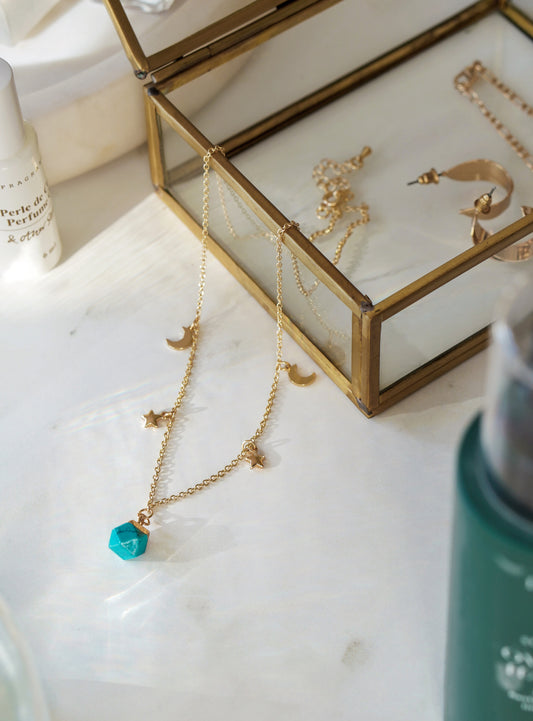 Moon & Stars Necklace with Turqouise