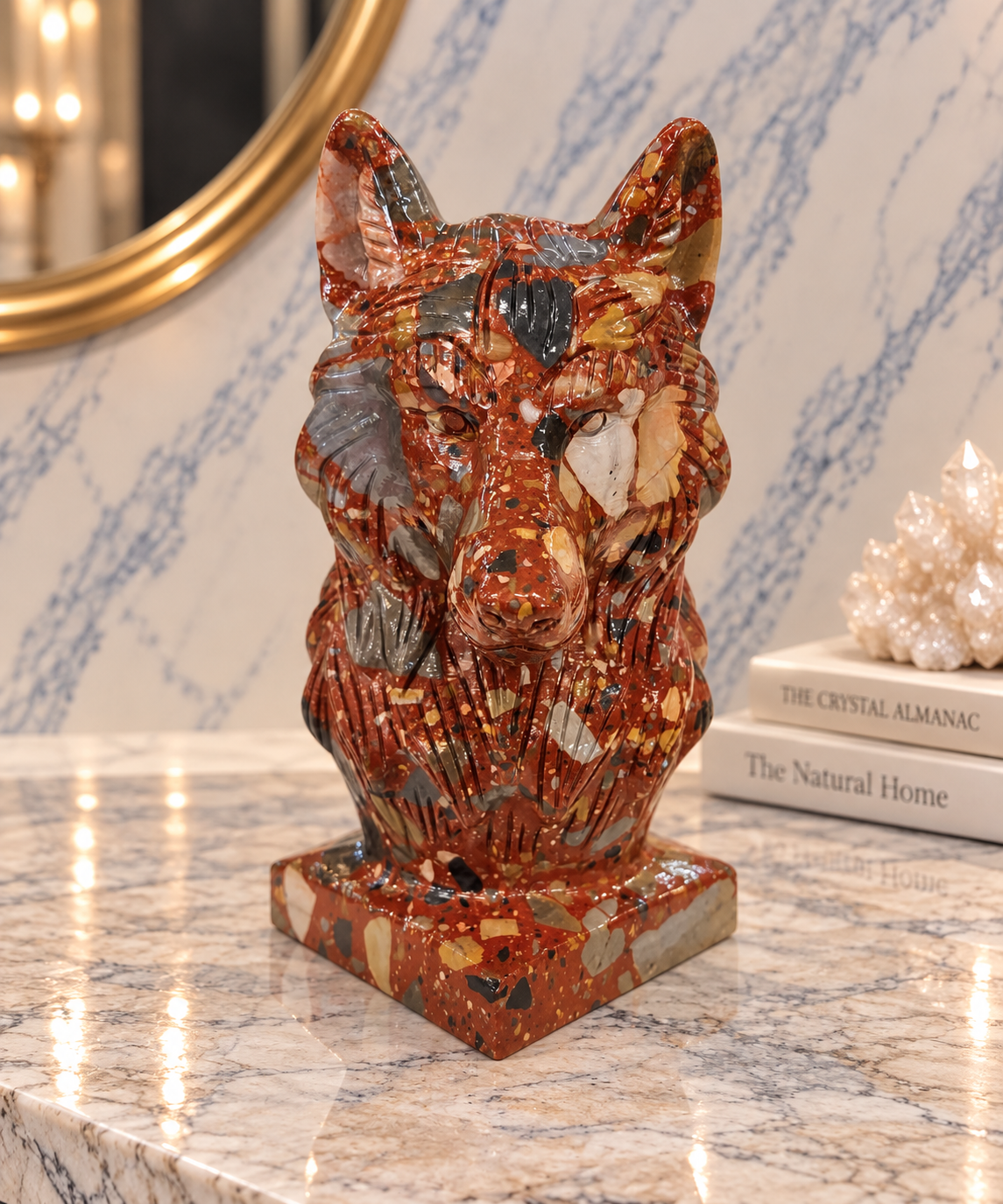 Elysium Crystal Carvings – Long Ken Jade Wolf Bust