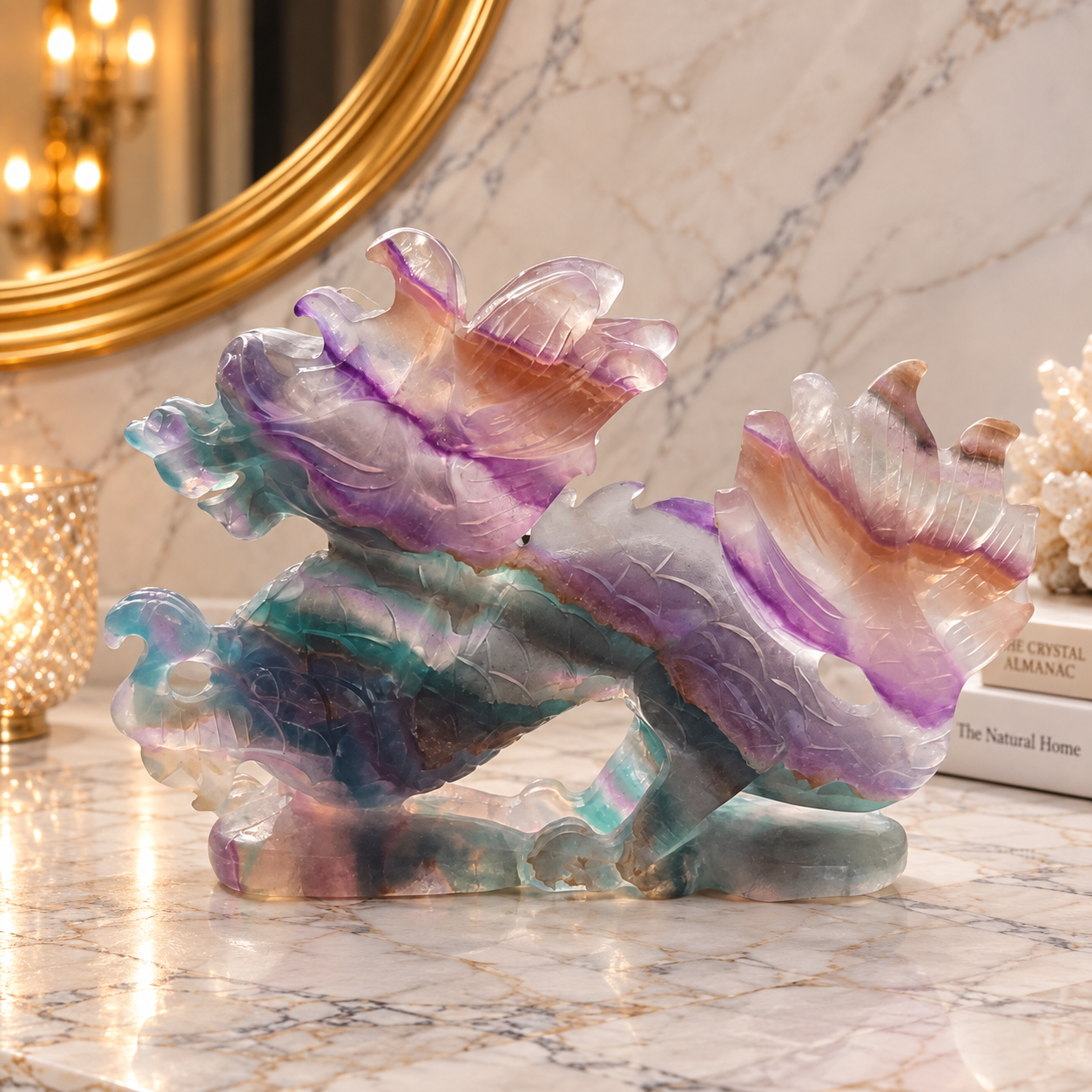 Elysium Crystal Carvings – Rainbow Fluorite Oriental Dragon