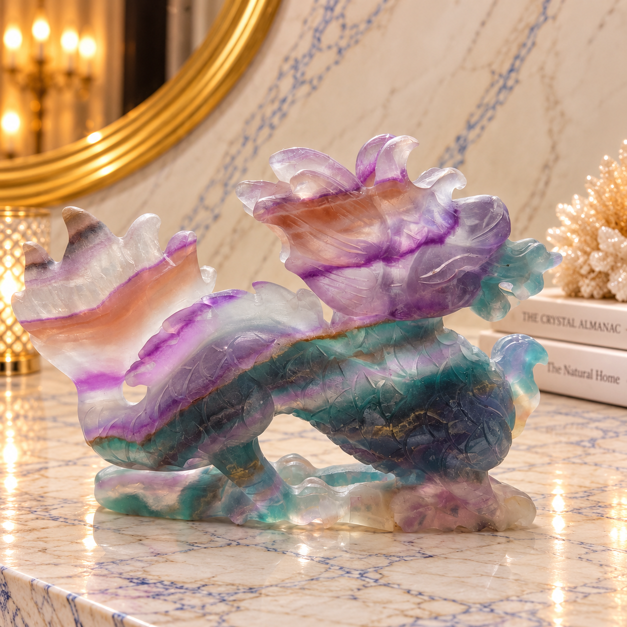 Elysium Crystal Carvings – Rainbow Fluorite Oriental Dragon