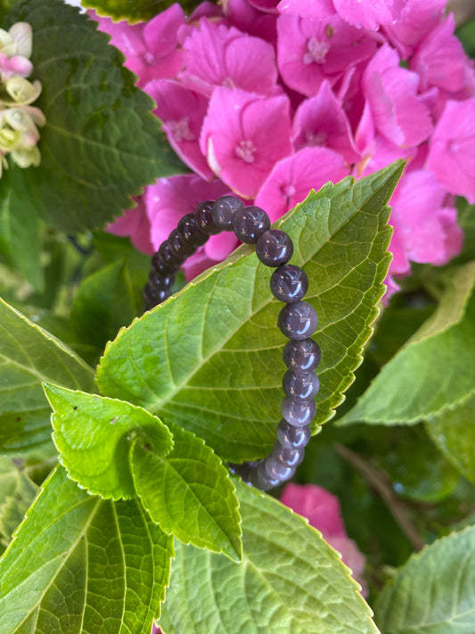 6mm Silver Sheen Obsidian Beaded Bracelet